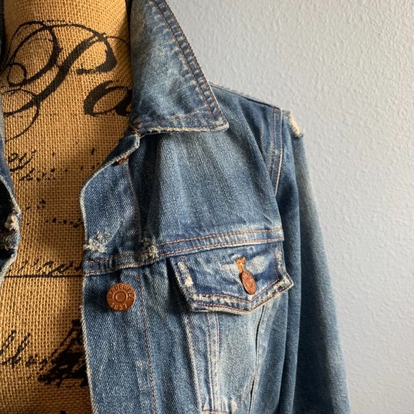Madewell Distressed Printer Wash Jean Jacket M - Picture 4 of 9